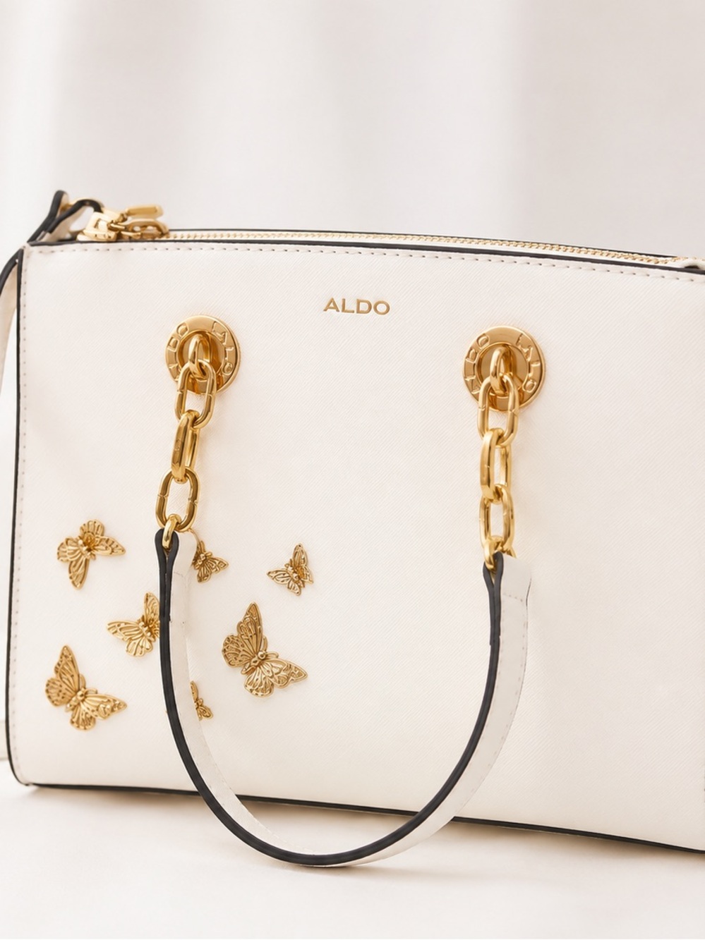 ALDO White and Pink Ombre Shoulder Bag with Gold Butterfly Accents - Picture 2 of 3